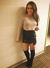 college cutie in leather skirt